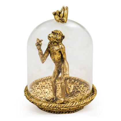 McGowan Rutherford Hungry Golden Monkey in Glass Dome Ornament McGowan Rutherford Hungry Golden Monkey in Glass Dome Ornament