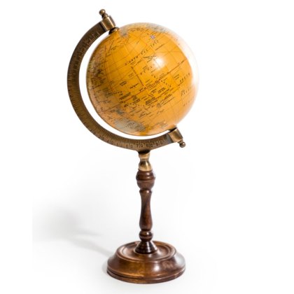 McGowan Rutherford Antique Brown Globe on Wooden Stand McGowan Rutherford Antique Brown Globe on Wooden Stand