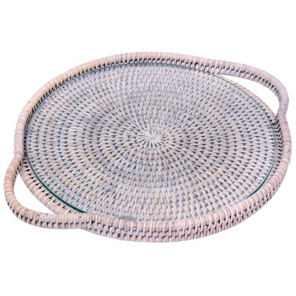 Lows Artisan Weave Round Rattan Cheese Tray with Glass Lows Artisan Weave Round Rattan Cheese Tray with Glass
