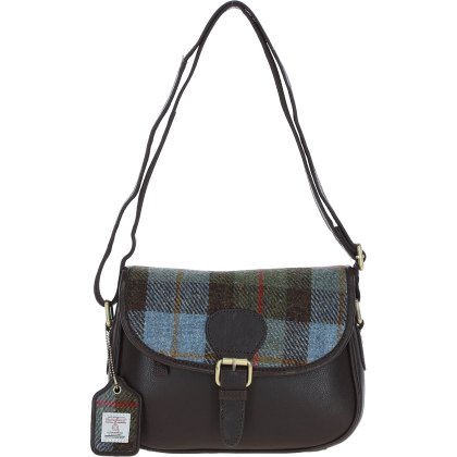 Ashwood Leather Harris Tweed Brown Macleod Saddle Crossbody Bag