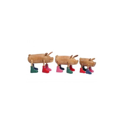 Quirky Barn Wooden Pig in Hunter Wellies