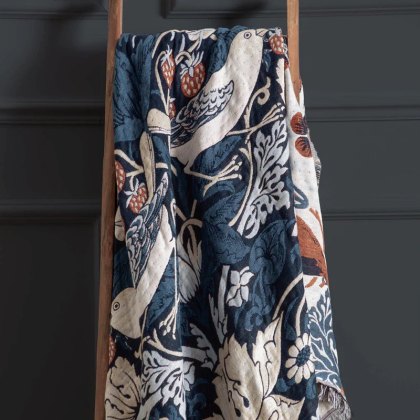 Morris & Co Strawberry Thief Indigo Jacquard Throw