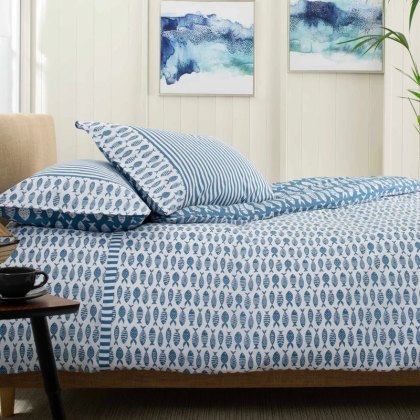 Lobster Creek Blue Big Fish Little Fish Duvet Cover Set