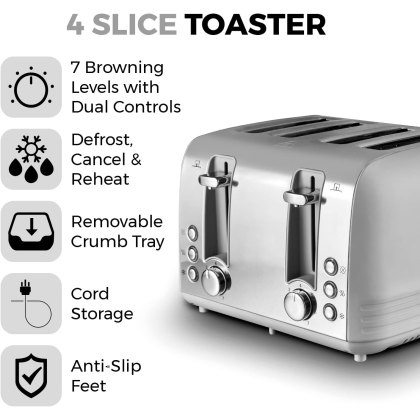 Tower Ash 4 Slice Toaster Grey