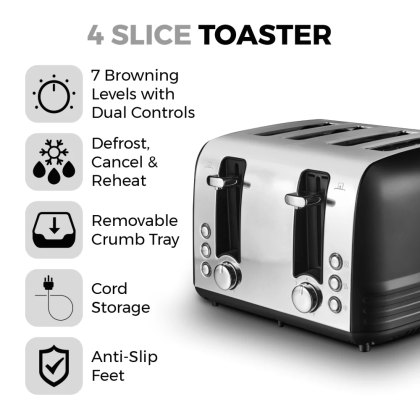 Tower Ash 4 Slice Toaster Black