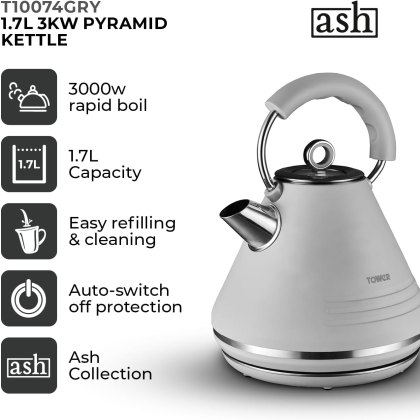 Tower Ash 1.7L Pyramid Kettle Grey