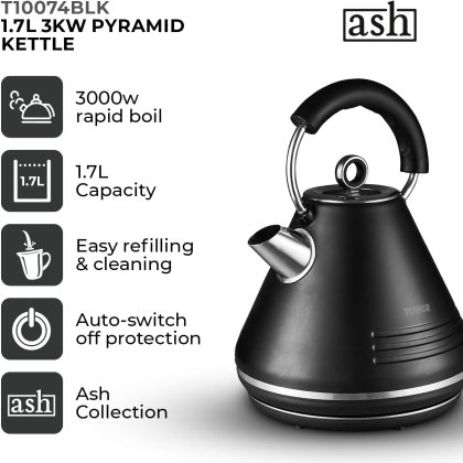 Tower Ash 1.7L Pyramid Kettle Black