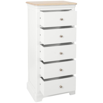 Broadway 5 Drawer Tallboy in White