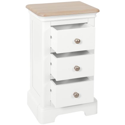 Broadway 3 Drawer Compact Bedside Table in White