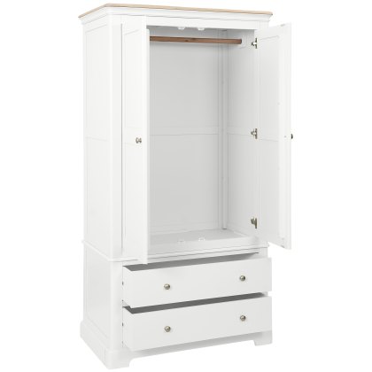 Broadway 2 Drawer Double Gents Wardrobe in White
