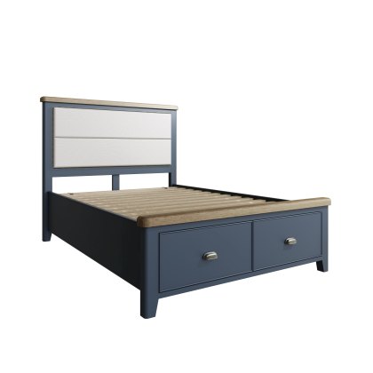 Heritage Editions Blue Double Bed with Fabric Headboard and End Drawers
