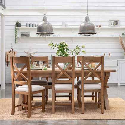 Manor Oak 2m Extending Crossed Leg Dining Table with 6 Cross Back Chairs