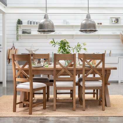 Manor Oak 2m Extending Crossed Leg Dining Table with 6 Cross Back Chairs Manor Oak 2m Extending Crossed Leg Dining Table with 6 Cross Back Chairs