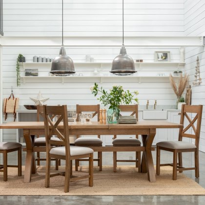 Manor Oak 2m Extending Crossed Leg Dining Table with 6 Cross Back Chairs