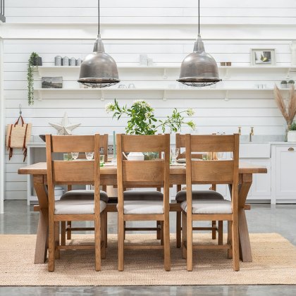 Manor Oak 2m Extending Crossed Leg Dining Table with 6 Ladder Back Chairs