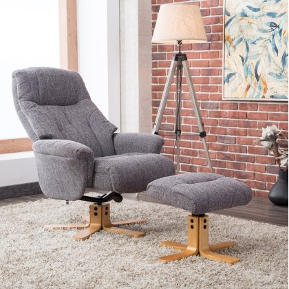 Dubai Swivel Chair and Stool Set in Lisbon Grey