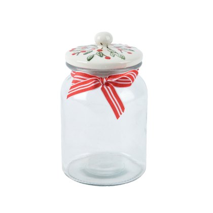 Kaemingk Tall Glass Storage Jar with Ribbon Kaemingk Tall Glass Storage Jar with Ribbon
