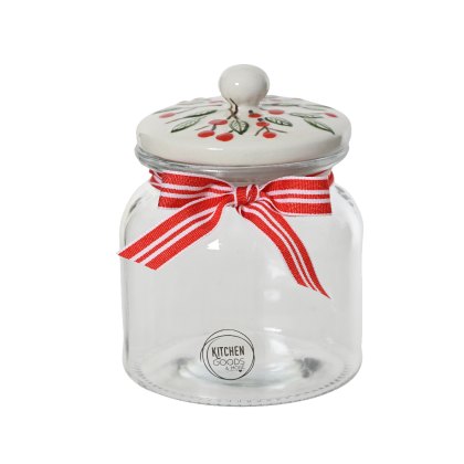 Kaemingk Short Glass Storage Jar with Ribbon Kaemingk Short Glass Storage Jar with Ribbon