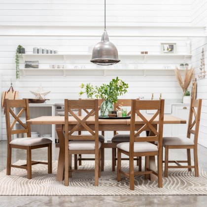 Manor Oak 1.3m Extending Crossed Leg Dining Table with 6 Cross Back Chairs