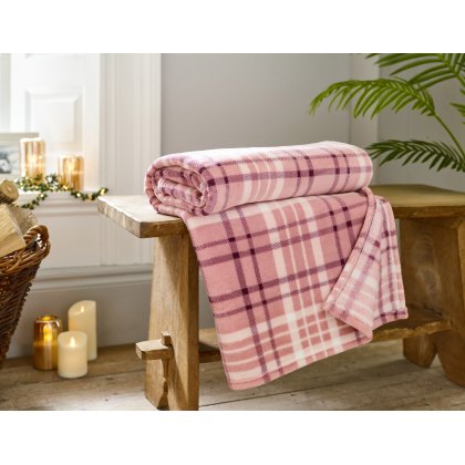 Deyongs Snuggle Touch Check Throw Pink