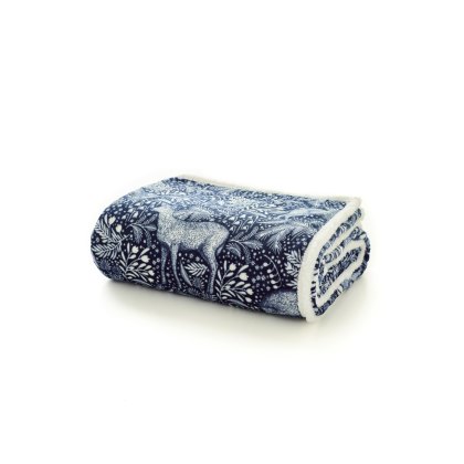 Deyongs Sherpa Fleece Throw Woodland Folk Navy Deyongs Sherpa Fleece Throw Woodland Folk Navy