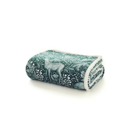 Deyongs Sherpa Fleece Throw Woodland Folk Green Deyongs Sherpa Fleece Throw Woodland Folk Green