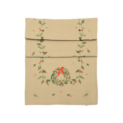 Waltons Embroidered Wreath Trail Runner Natural Waltons Embroidered Wreath Trail Runner Natural