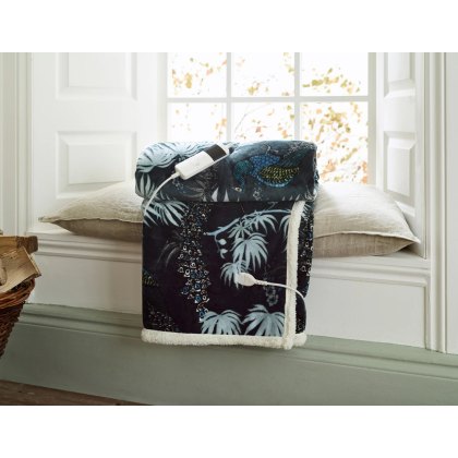 Deyongs Teal Peacocks Heated Sherpa Throw