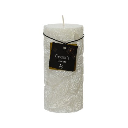Kaemingk Snow Leaf White Pillar Candles