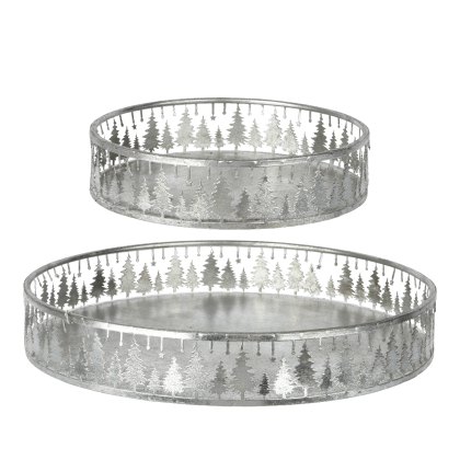 Kaemingk Tray Iron Round Silver Washed Tree Kaemingk Tray Iron Round Silver Washed Tree