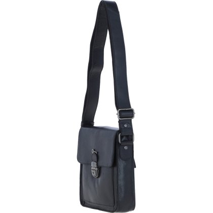 Ashwood Leather Medium Buckle Crossbody Bag Black