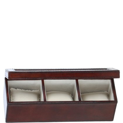 Ashwood Leather Glass Top Triple Watch Box Tan