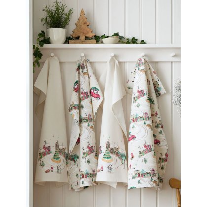 Catherine Lansfield Pack of 4 Christmas Town Tea Towels Catherine Lansfield Pack of 4 Christmas Town Tea Towels
