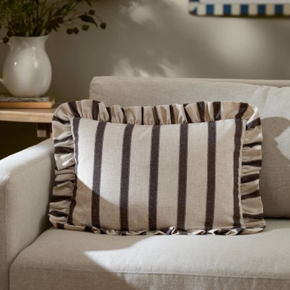 Paoletti Connie Chocolate Striped Ruffle Cushion