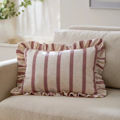 Paoletti Connie Clay Pink Striped Ruffle Cushion