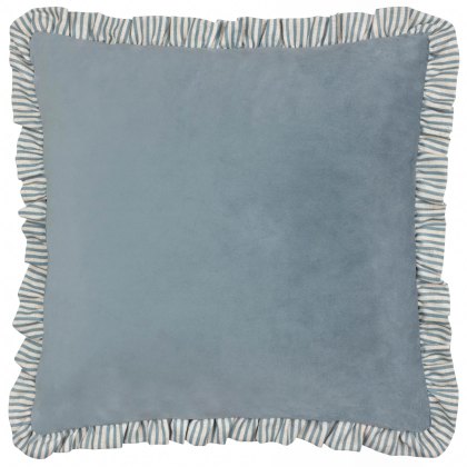 Paoletti Solene Blue Ruffle Matte Velvet Cushion