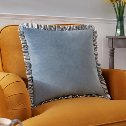 Paoletti Solene Blue Ruffle Matte Velvet Cushion