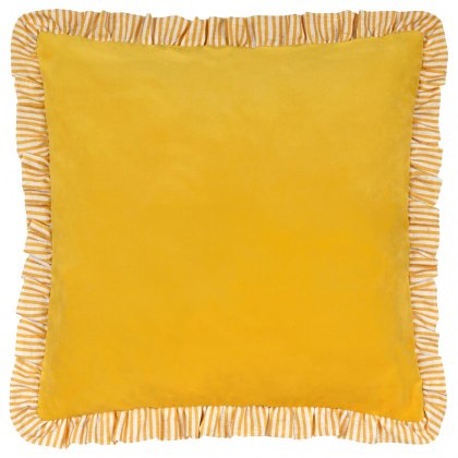 Paoletti Solene Yellow Ruffle Matte Velvet Cushion