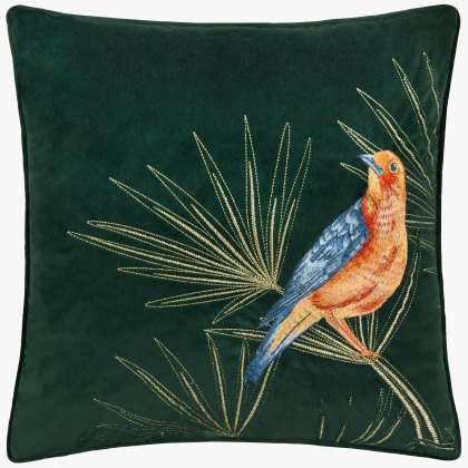 Paoletti Odisha Exotic Bird Emerald Embroidered Cushion