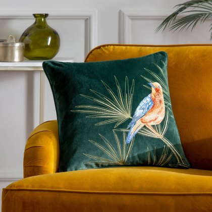 Paoletti Odisha Exotic Bird Emerald Embroidered Cushion