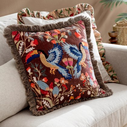 Paoletti Mirrored Toucan Multicoloured Embroidered Cushion
