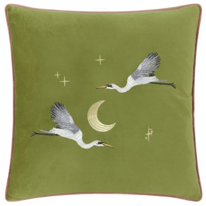 Paoletti Moonlit Flight Olive Embroidered Velvet Cushion