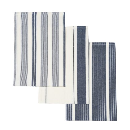 Le Chateaux Eco Stripe 3 Pack Tea Towels Blue