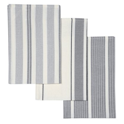 Le Chateaux Eco Stripe 3 Pack Tea Towels Grey