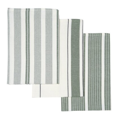Le Chateaux Eco Stripe 3 Pack Tea Towels Green