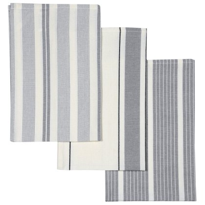 Le Chateaux Eco Stripe 3 Pack Tea Towels Grey