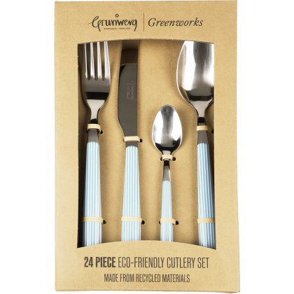 Greenworks 24 Piece Cutlery Set Seersucker Stripe Greenworks 24 Piece Cutlery Set Seersucker Stripe