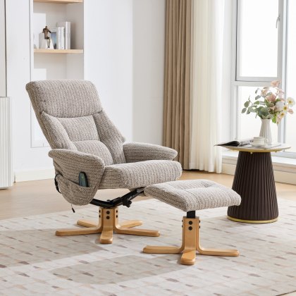 Normandy Chair & Stool Set with Heat Massage in Wheat Fabric