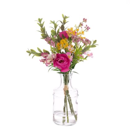 Floralsilk Ranunculus and Pansy in a Bottle Dark Pink