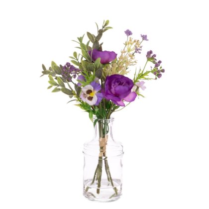 Floralsilk Ranunculus and Pansy in a Bottle Lavender